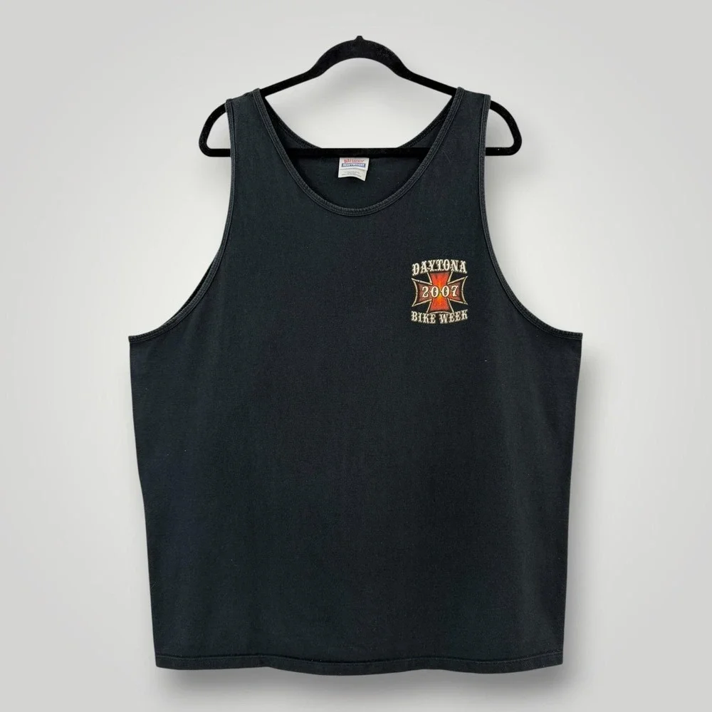 Daytona Bike Week Tank Mens 2XL Black 2007 Skull Graphic Hanes Heavyweight